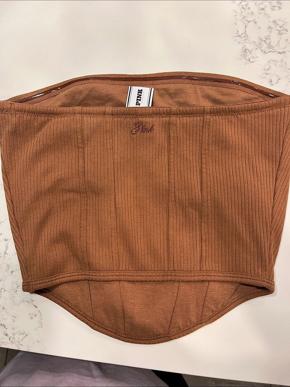 PINK Ribbed Bandeau in Brown Size Small new with ticket